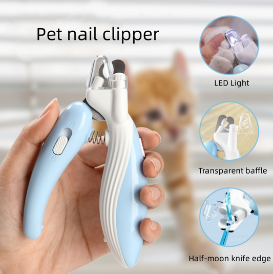 Zuka & Co. PawGlow LED pet nail clippers with safety light and stainless steel trimmer for dogs, cats, and small pets.