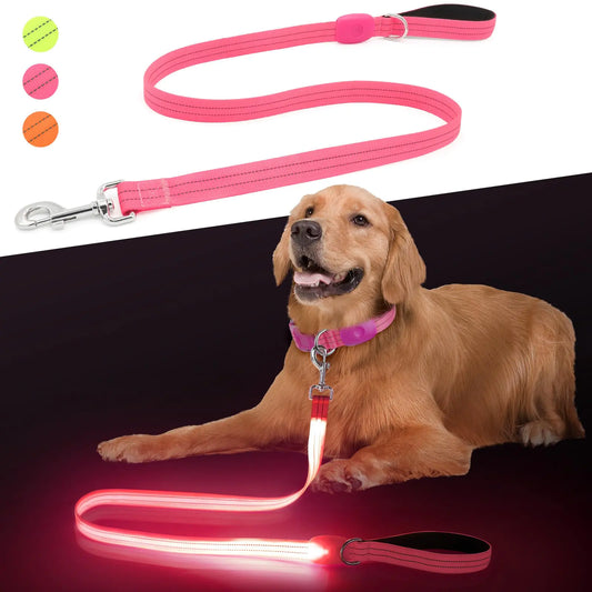 LED Dog Leash Light Up Dog Leash 4 Ft USB Rechargeable Waterproof Nylon Reflective Leashes with Padded Handle for Dogs Night Walking Light Safety Glow in The Dark for Large Medium Pets (Pink) - Zuka & Co.